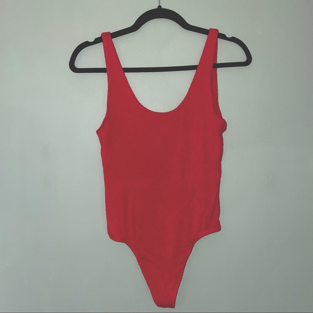 Babaton Red Contour Rib Bodysuit